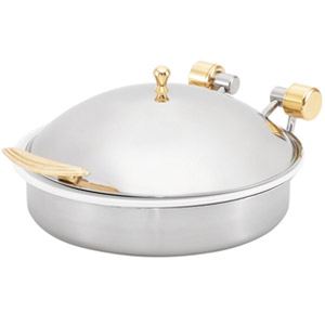 Vollrath 46120 Brass Trim 6 Quart Induction Chafer with Porcelain Pan